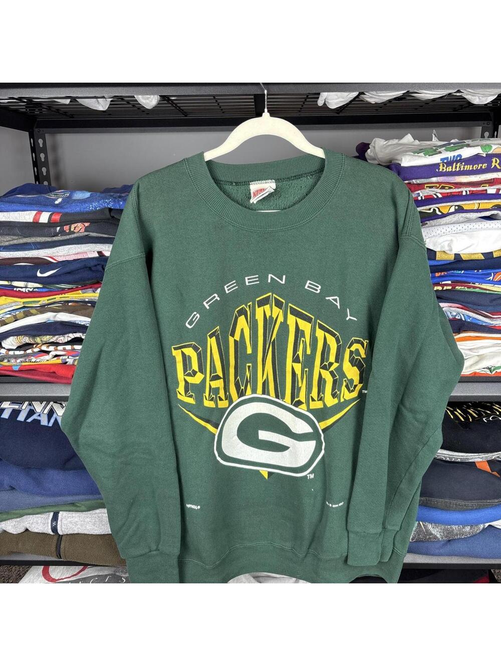 Vintage 90s Green Bay Packers Crewneck Sweatshirt Large Green Nutmeg Mills NFL